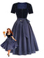 Robe Bleu Col Carré Velours & Tablier à Pois Années 1950