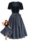 Robe Bleu Col Carré Velours & Tablier à Pois Années 1950