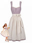 2PCS Robe Col Cœur Marguerites & Tablier Rayé Violet Années 1950