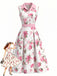 Robe Sans Manches Boutonné Revers Évasé Rose Rose Années 1950