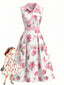 Robe Sans Manches Boutonné Col Revers Rose Années 1950
