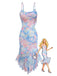 Robe Bretelles Spaghetti Sirène Floral Volant Ourlet Bleu Années 1930