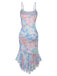 Robe Bretelles Spaghetti Sirène Floral Volant Ourlet Bleu Années 1930 3