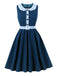 Robe Marine Vichy Col Claudine Ceinturé Évasé Années 1950