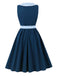 Robe Marine Vichy Col Claudine Ceinturé Évasé Années 1950 3