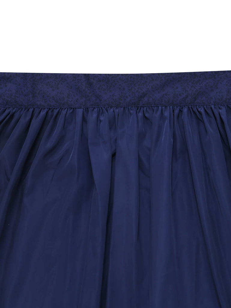 3PCS Robe Velours Jacquard Bleu Foncé & Tablier & Haut en Dentelle Années 1950 7