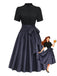 2PCS Robe à Col Montant et Tablier Floral Noir Années 1950