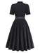 2PCS Robe à Col Montant et Tablier Floral Noir Années 1950