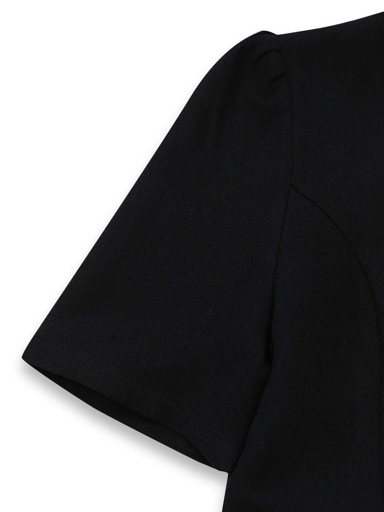 2PCS Robe à Col Montant et Tablier Floral Noir Années 1950