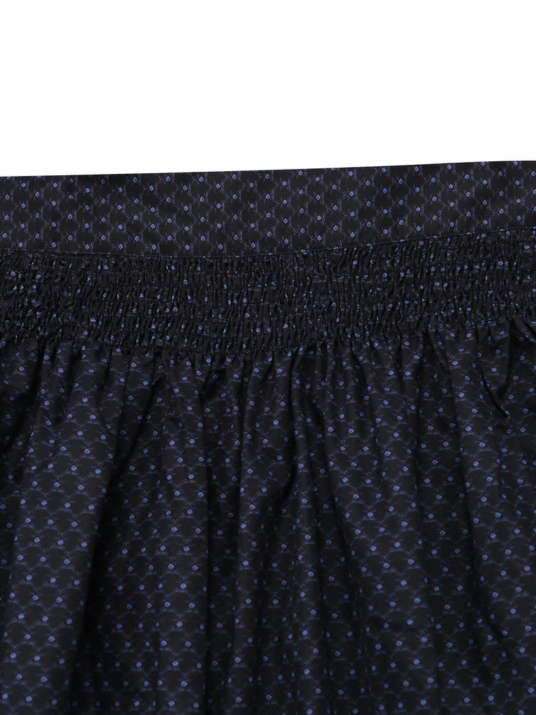 2PCS Robe à Col Montant et Tablier Floral Noir Années 1950