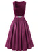 Robe à Col Carré en Velours à Pois et Tablier et Top en Dentelle Prune Années 1950