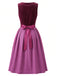Robe à Col Carré en Velours à Pois et Tablier et Top en Dentelle Prune Années 1950