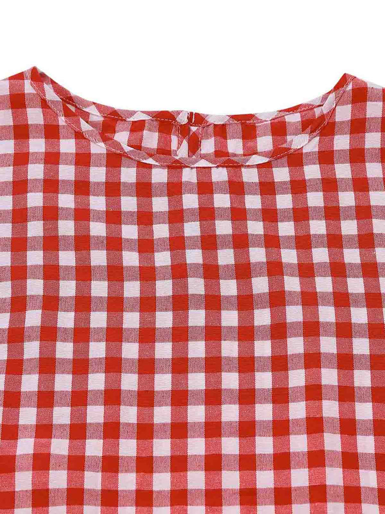 Robe Rouge Vichy Sans Manches Évasé Années 1950 4