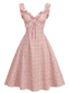 [Prévente] Robe Bretelle à Volants Carreaux Rose Années 50