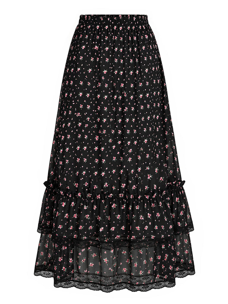 [Prévente] 3PCS Floral Dentelle Longue Petites Fleurs Mini Noir Années 1950 9