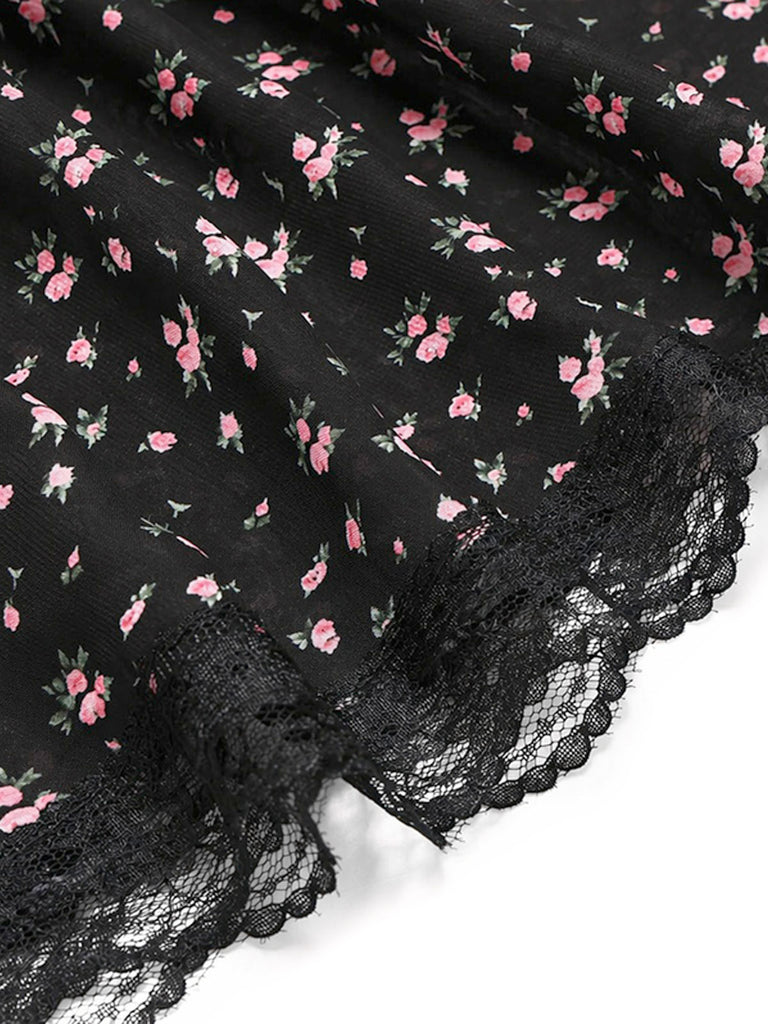 [Prévente] Robe Floral à Volants Étagés Dentelle Petites Fleurs Noir Années 1950 3