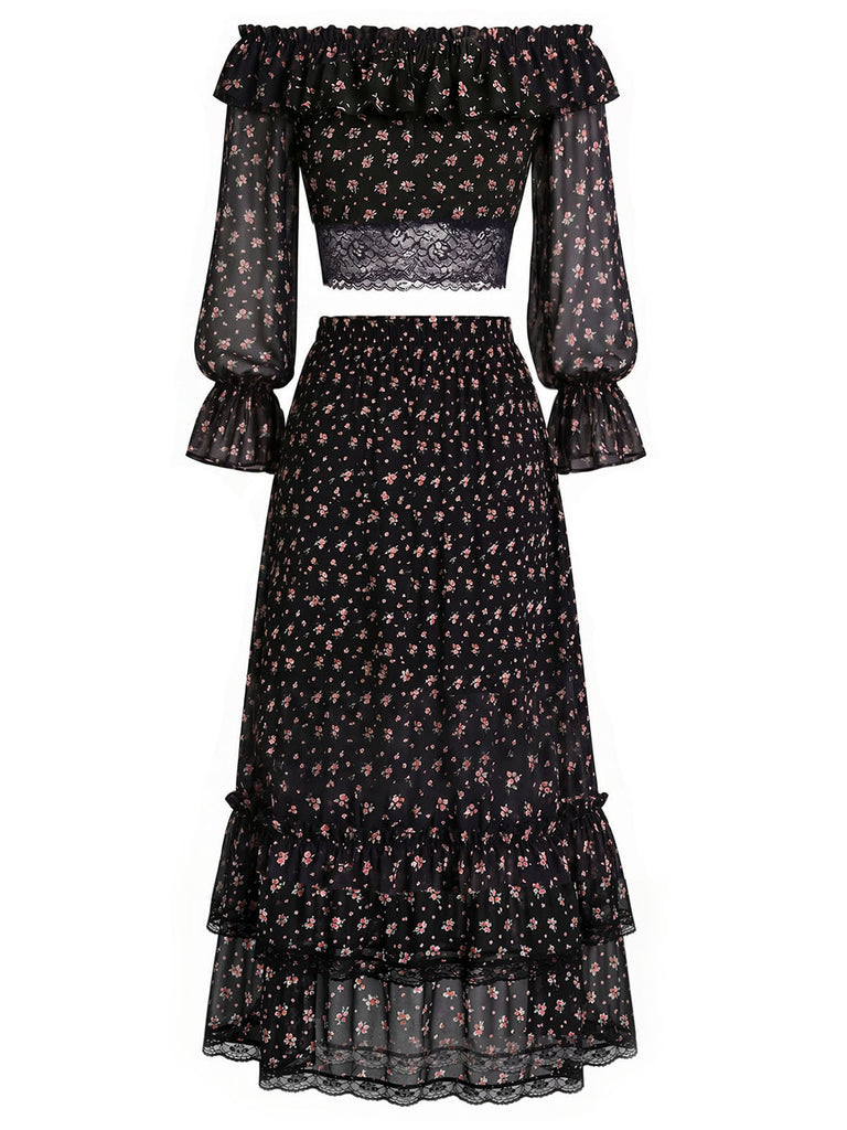 [Prévente] 3PCS Floral Dentelle Longue Petites Fleurs Mini Noir Années 1950 6