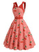 [Prévente] Robe Évasée Rouge Vichy Cerises avec Bretelles à Nœud Années 1950 3