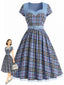 [Prévente] Robe patchwork carreaux ceinturée et encolure cœur années 1940