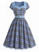 [Prévente] Robe à Carreaux Ceinturée Col Cœur Patchwork Années 1940 2