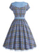 [Prévente] Robe à Carreaux Ceinturée Col Cœur Patchwork Années 1940 4