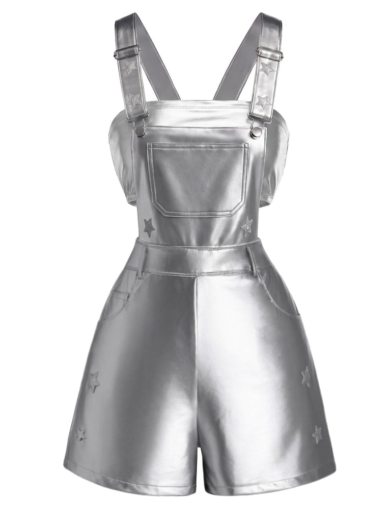 [Prévente] 2PCS Pantalon Argenté Metallic Star Overall et Tube Top Années 1980