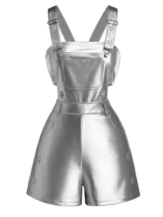 [Prévente] 2PCS Pantalon Argenté Metallic Star Overall et Tube Top Années 1980