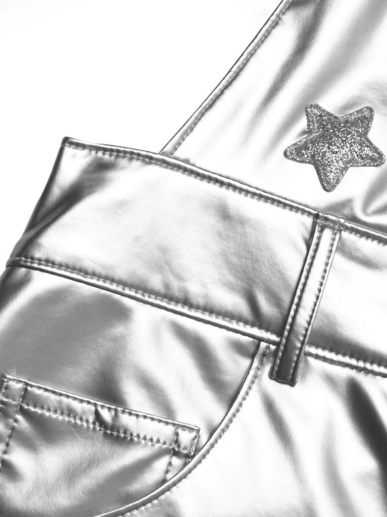 [Prévente] 2PCS Pantalon Argenté Metallic Star Overall et Tube Top Années 1980