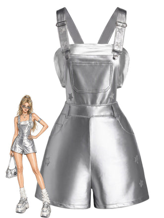 [Prévente] 2PCS Pantalon Argenté Metallic Star Overall et Tube Top Années 1980