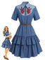 [Prévente] Robe Western Bleu Rose Volants Étagés Denim Années 1960