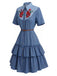 [Prévente] Robe Western Bleu Foncé Rose à Volants Étagés Denim Années 1960 3