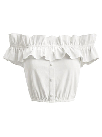 [Prévente] Crop Top Blanc Épaules Dénudées à Volants Années 1950 2