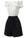 [Prévente] 2PCS Crop Top Épaules Dénudées à Volants Boutonné & Short Années 1950 3