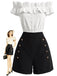 [Prévente] 2PCS Crop Top Épaules Dénudées à Volants Boutonné & Short Années 1950