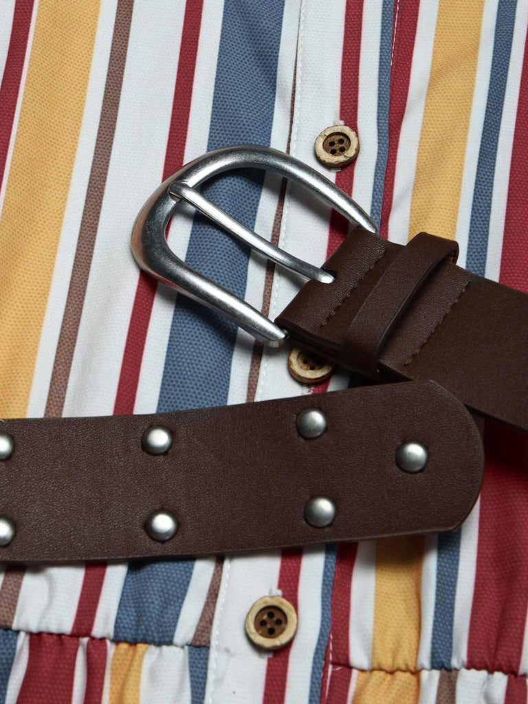[Prévente] Robe Chemise à Rayures Verticales avec Boutons et Ceinture Années 1930