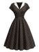 [Prévente] Robe Évasée Marron à Pois Col Cranté Manches Courtes Années 1950 2