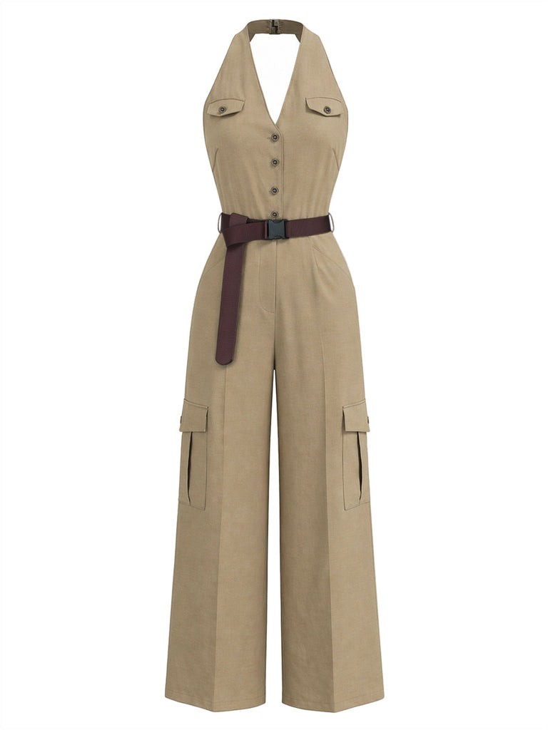 [Prévente] Combinaison Cargo Café Clair Dos-Nu Col V Années 1940 2