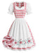 [Prévente] 2PCS Robe Bouffante à Carreaux Floraux Rose et Blanc avec Tablier Années 1950