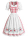 [Prévente] 2PCS Robe Bouffante à Carreaux Floraux Rose et Blanc avec Tablier Années 1950