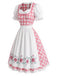[Prévente] 2PCS Robe Bouffante à Carreaux Floraux Rose et Blanc avec Tablier Années 1950