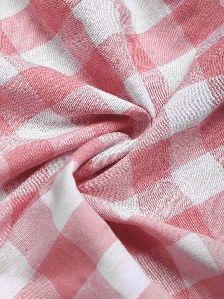 [Prévente] 2PCS Robe Bouffante à Carreaux Floraux Rose et Blanc avec Tablier Années 1950