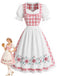 [Prévente] 2PCS Robe Bouffante à Carreaux Floraux Rose et Blanc avec Tablier Années 1950