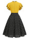 [Prévente] Robe Jaune et Noir à Pois Volant Patchwork Années 1950