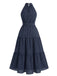 Robe midi évasée pois dos nu bleue foncé années 30