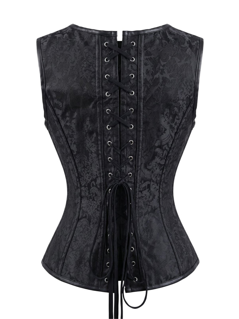 Tops Noir Steampunk Jacquard Imprimé Sans Manches Bind Années 1970 2