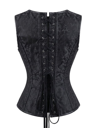 Tops Noir Steampunk Jacquard Imprimé Sans Manches Bind Années 1970 2