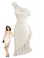 [Prévente] Robe Asymétrique Crème à Pois Une Épaule Années 1960