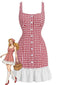 [Prévente] Mini-robe rouge motif vichy encolure carrée et bas volanté années 60