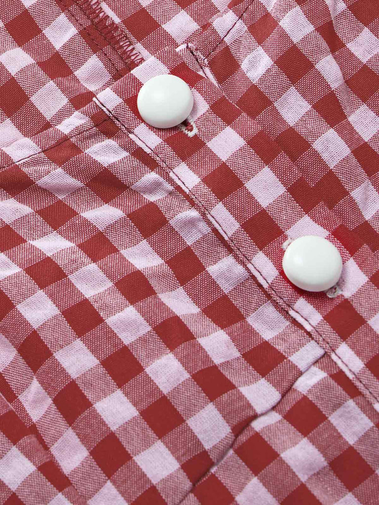 [Prévente] Mini Robe Rouge Vichy Col Carré à Ourlet Volant Années 1960 6