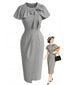 [Prévente] 2PCS Robe crayon taille haute gris avec cape à nœud années 1960